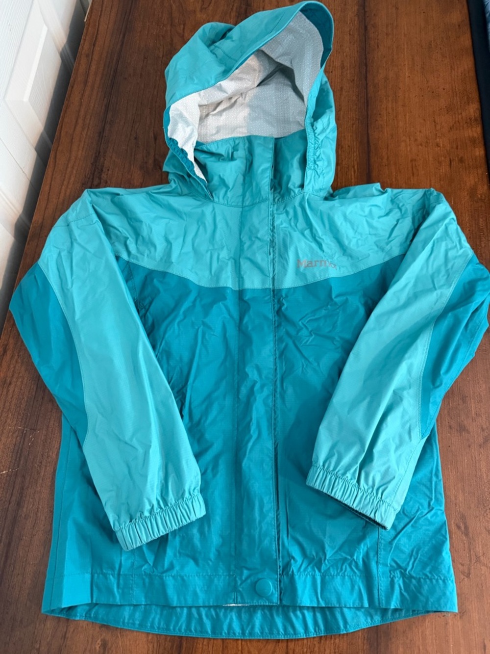 Marmot Kids Teal Waterproof Rain Hooded Jacket